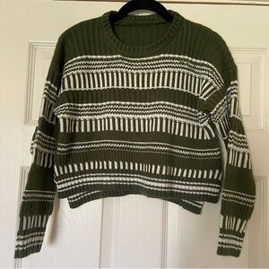 Olive and White Striped Crop Top Sweater